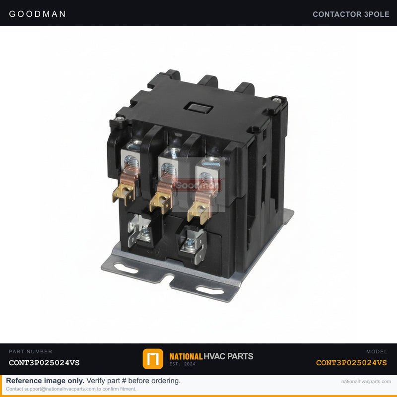 OEM Goodman 25A 3-Pole 24V Contactor for CPC060XXX7BXJXAA — CONT3P025024VS