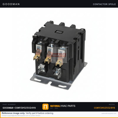 OEM Goodman 25 Amp 24V 3-Pole Contactor for GSC130484BA — CONT3P025024VS
