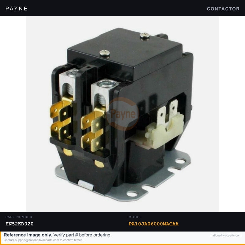 OEM Payne Contactor 2-Pole 24V Coil for PA10JA06000MACAA