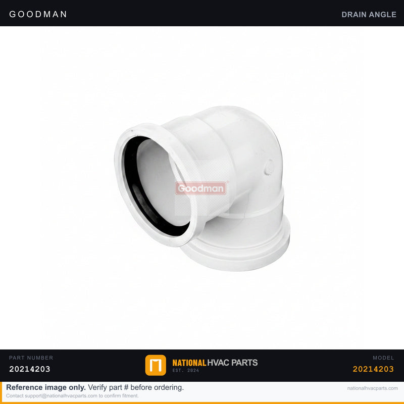 OEM Goodman Condensate Drain Angle Fitting for ACVC950915DXAD — 20214203