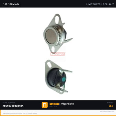 Goodman Manual Reset Rollout Limit Switch for ACVM970803BNBA — 10123529