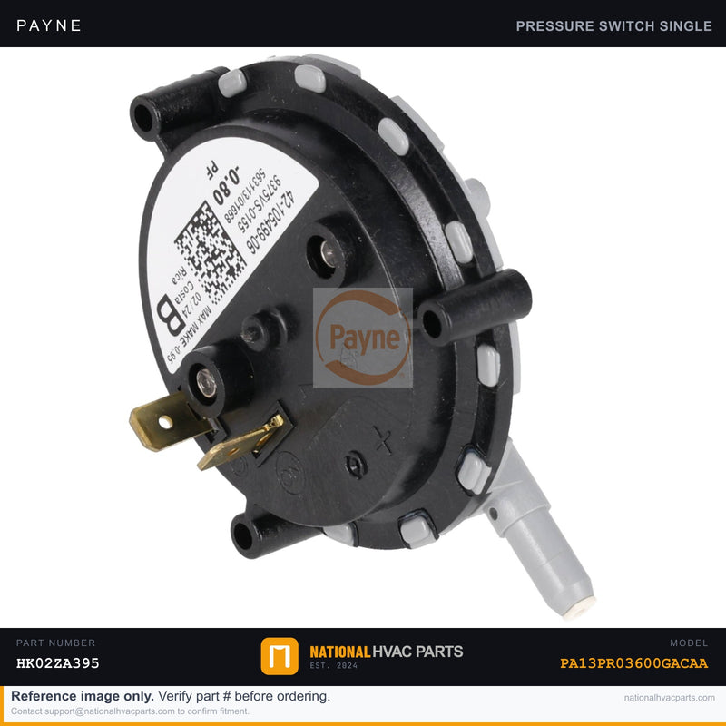 OEM Payne Pressure Switch HK02ZA395 / HK02ZB028 for PA13PR03600GACAA