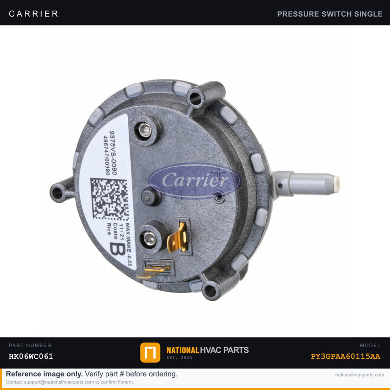OEM Carrier Furnace Pressure Switch 0.18 WC — PY3GPAA60115AA