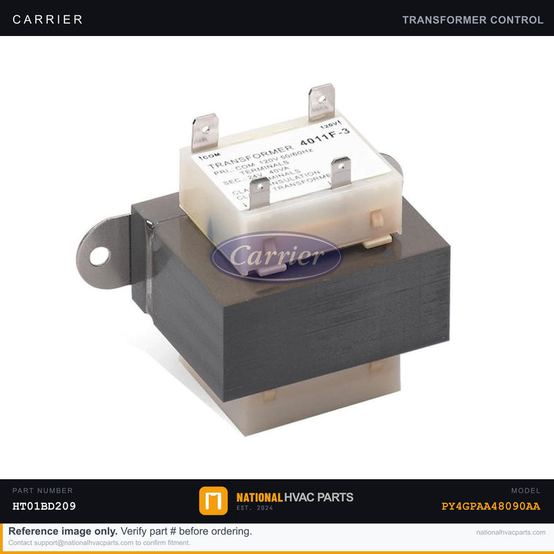 OEM Carrier Control Transformer 40VA 208/240V-24V — PY4GPAA48090AA